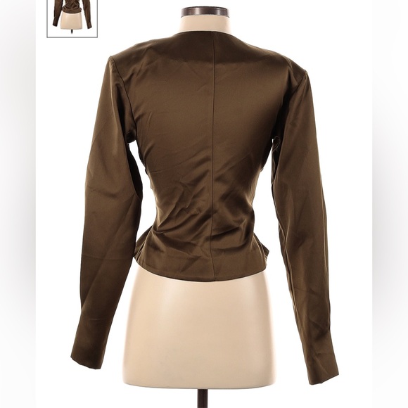 LPA Faustina satin style olive green shoulder pad long sleeve top light jacket - Picture 4 of 5
